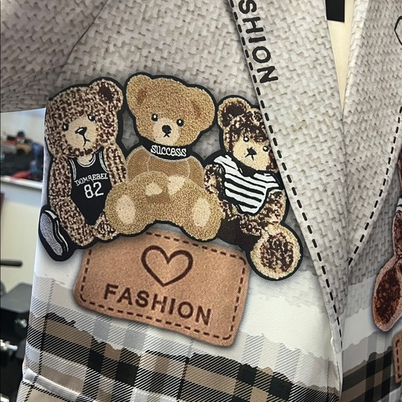 Women's Plaid Blazer with Bear Patches prints - Picture 5 of 7